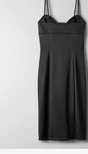 Black Knee length satin dress with slit